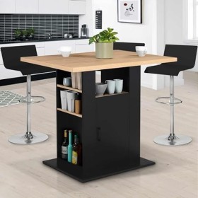 IDMarket - Ilot Central UGO 110 cm Bois Noir et Imitation hêtre avec rangements