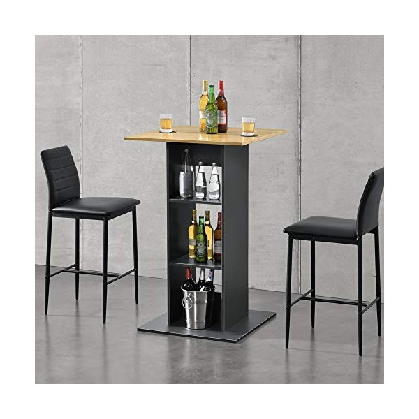 [en.casa] Table de Bar Bistrot avec 3 Étagères de Rangement Panneaux de Copeaux Revêtus de Mélamine 70 x 70 x 110 cm Gris Fon
