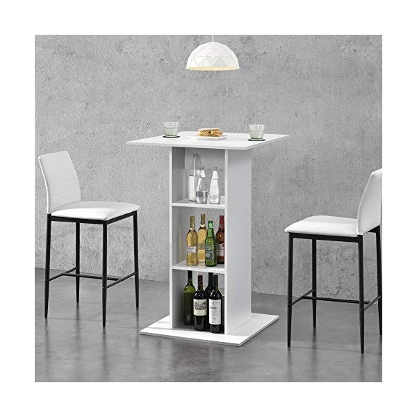 [en.casa] Table de Bar Bistrot avec 3 Étagères de Rangement Panneaux de Copeaux Revêtus de Mélamine 70 x 70 x 110 cm Gris Fon