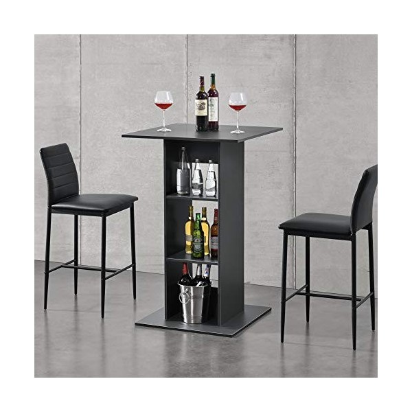 [en.casa] Table de Bar Bistrot avec 3 Étagères de Rangement Panneaux de Copeaux Revêtus de Mélamine 70 x 70 x 110 cm Gris Fon