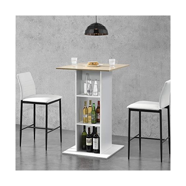 [en.casa] Table de Bar Bistrot avec 3 Étagères de Rangement Panneaux de Copeaux Revêtus de Mélamine 70 x 70 x 110 cm Gris Fon