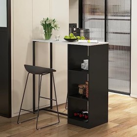 HOMCOM Table de Bar Table Haute de Cuisine Mange-Debout - châssis piètement Acier Plateau Aspect marbre - 105 x 40 x 105 cm B