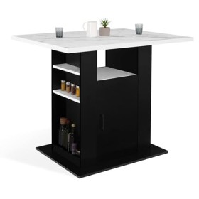 IDMarket - Ilot Central UGO 110 cm Effet marbre et Noir Alaska avec rangements