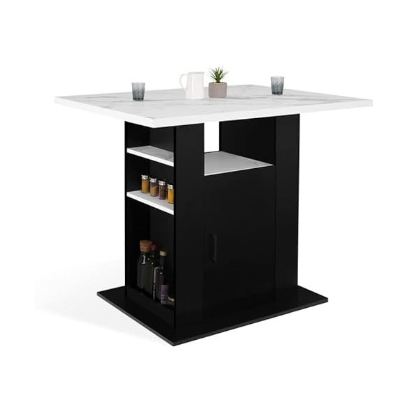 IDMarket - Ilot Central UGO 110 cm Effet marbre et Noir Alaska avec rangements