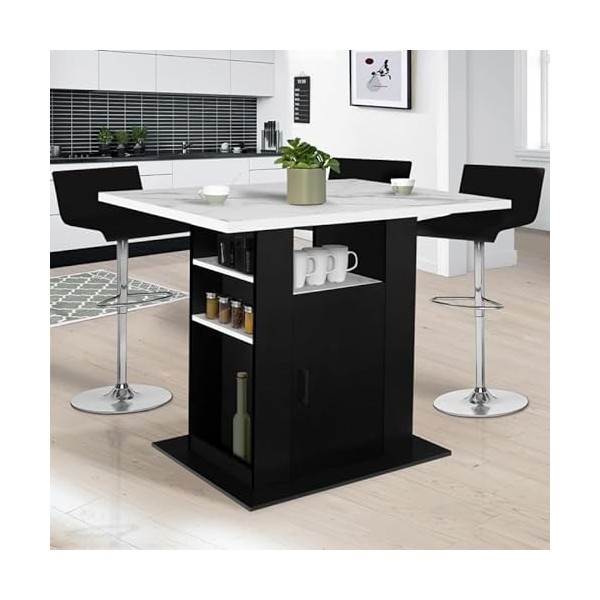 IDMarket - Ilot Central UGO 110 cm Effet marbre et Noir Alaska avec rangements