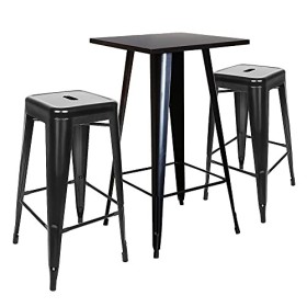 MAYMA Table de Bar Haute en Bois et Métal,60 * 60 * 110cm,Table Haute Cuisine Carrée,Table de Bistrot Tendance au Design Indu