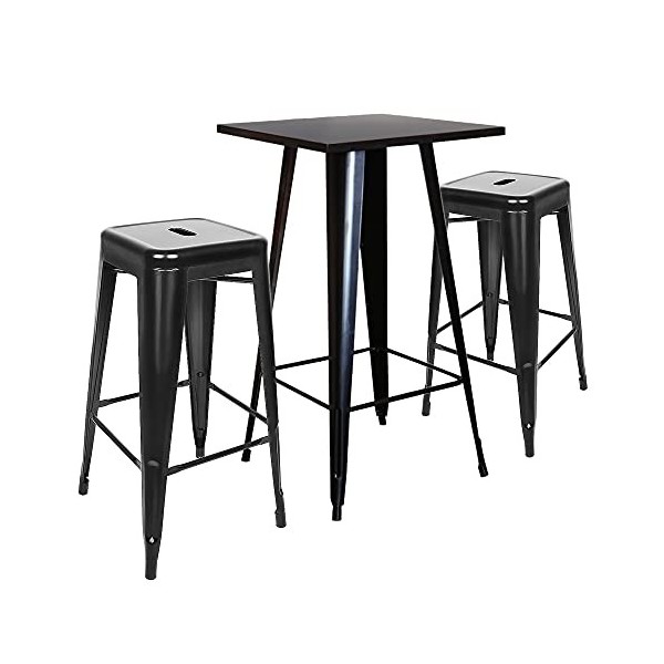 MAYMA Table de Bar Haute en Bois et Métal,60 * 60 * 110cm,Table Haute Cuisine Carrée,Table de Bistrot Tendance au Design Indu