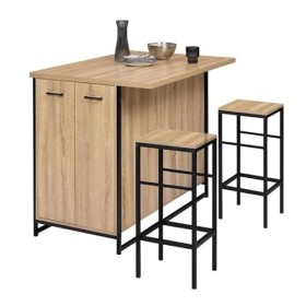 IDMarket - Ensemble îlot Central 120 cm et 2 tabourets Detroit Design Industriel