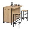 IDMarket - Ensemble îlot Central 120 cm et 2 tabourets Detroit Design Industriel