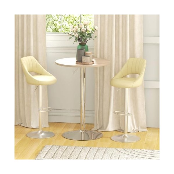 HOMCOM Table de Bar Ronde Table Haute Cuisine Mange-Debout réglable en Hauteur 69-91 cm avec Plateau pivotante à 360° Base en