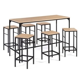 IDMarket - Ensemble Table Haute de Bar Detroit 150 cm et 6 tabourets Design Industriel