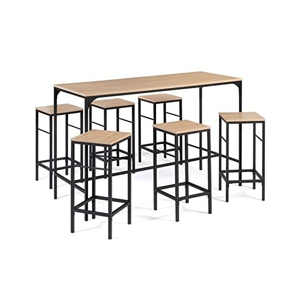 IDMarket - Ensemble Table Haute de Bar Detroit 150 cm et 6 tabourets Design Industriel