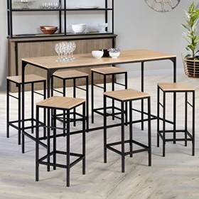 IDMarket - Ensemble Table Haute de Bar Detroit 150 cm et 6 tabourets Design Industriel