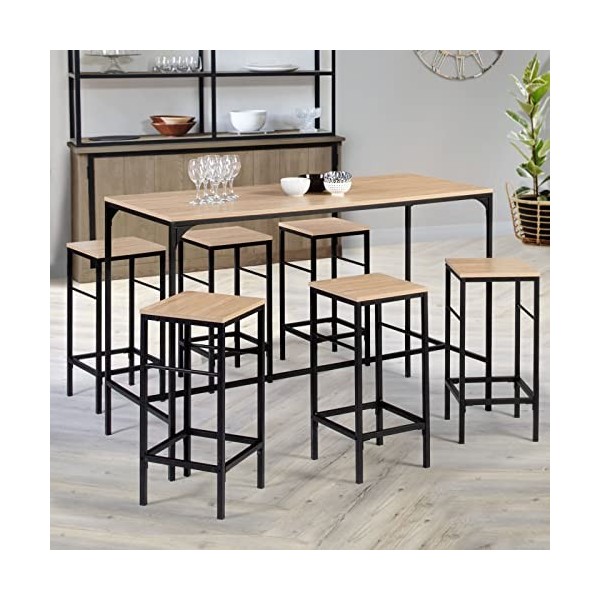 IDMarket - Ensemble Table Haute de Bar Detroit 150 cm et 6 tabourets Design Industriel