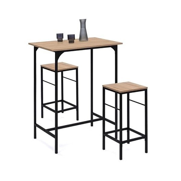 IDMarket - Ensemble Table Haute de Bar Detroit 80 cm et 2 tabourets Design Industriel