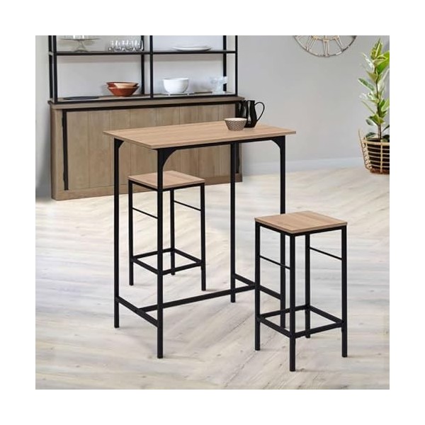IDMarket - Ensemble Table Haute de Bar Detroit 80 cm et 2 tabourets Design Industriel