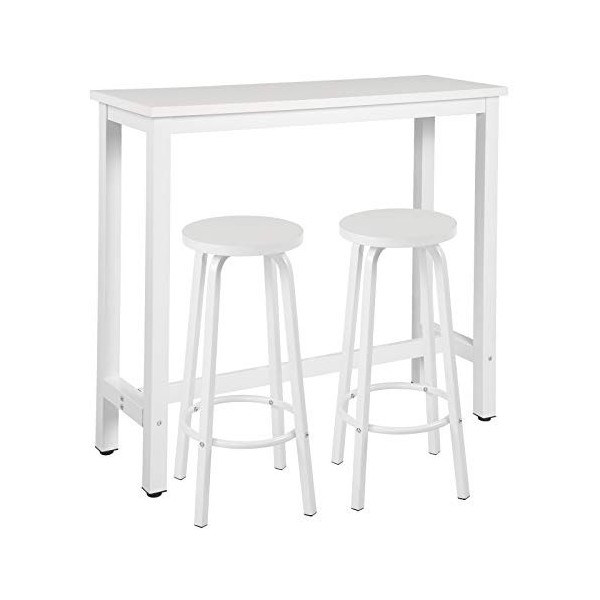 WOLTU 1 X Table de Bar Table à Manger + 2 X tabourets de Bar en métal et MDF,120x40x100cm Chêne Clair BT17hei+BH237hei-2