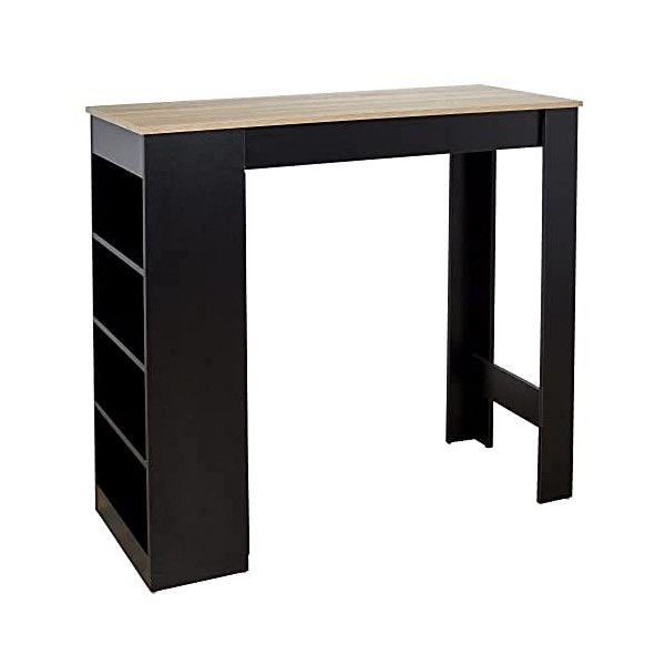 HOME DECO FACTORY HD7123 Table de Bar Debout avec Etageres Salon Salle à Manger, Noir-Bois, 115x103x50 cm