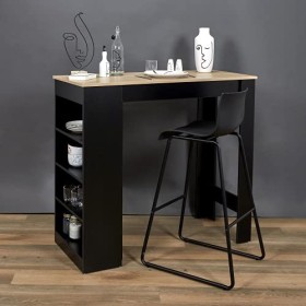 HOME DECO FACTORY HD7123 Table de Bar Debout avec Etageres Salon Salle à Manger, Noir-Bois, 115x103x50 cm