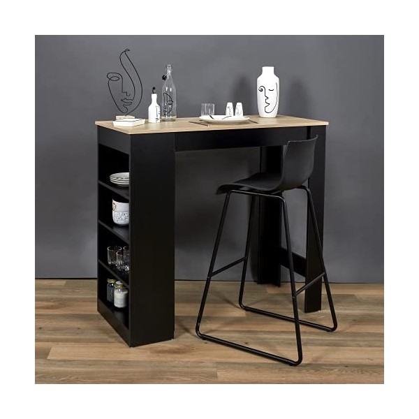 HOME DECO FACTORY HD7123 Table de Bar Debout avec Etageres Salon Salle à Manger, Noir-Bois, 115x103x50 cm