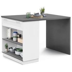IDMarket - Ilot Central Mange-Debout 4 Personnes VITO 130 cm Blanc et Plateau Gris