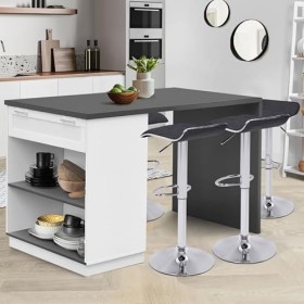 IDMarket - Ilot Central Mange-Debout 4 Personnes VITO 130 cm Blanc et Plateau Gris