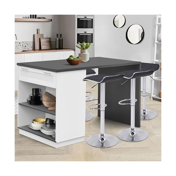 IDMarket - Ilot Central Mange-Debout 4 Personnes VITO 130 cm Blanc et Plateau Gris