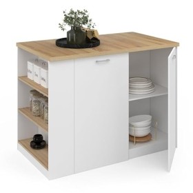 IDMarket - Ilot Central TIBO 120 cm Bois Blanc avec Plan de Travail façon hêtre