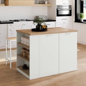 IDMarket - Ilot Central TIBO 120 cm Bois Blanc avec Plan de Travail façon hêtre