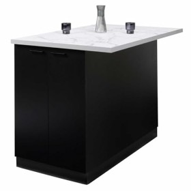 IDMarket - Ilot Central IVO 120 cm Bois Noir avec Plan de Travail Effet marbre Alaska