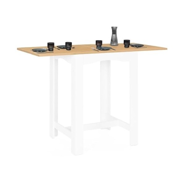 IDMarket - Table Haute de Bar Extensible Dona 2 à 4 Personnes Blanche Plateau façon hêtre 65-130 cm