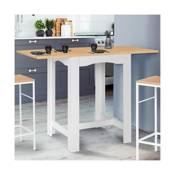 IDMarket - Table Haute de Bar Extensible Dona 2 à 4 Personnes Blanche Plateau façon hêtre 65-130 cm