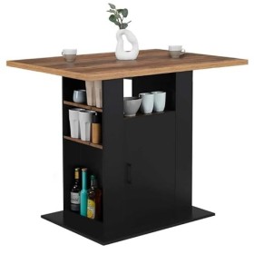 IDMarket - Ilot Central UGO 110 cm Bois Noir et Effet Bois foncé Hawkins avec rangements