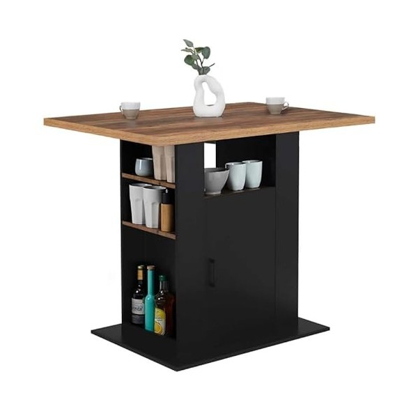IDMarket - Ilot Central UGO 110 cm Bois Noir et Effet Bois foncé Hawkins avec rangements