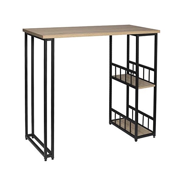 WOLTU BT25hei Table de Bar Table de Bistrot Table de comptoir avec 2 tablettes, Structure en métal Plateau en MDF,120x50x105c