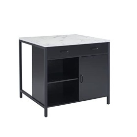 BAÏTA Ilot Central Ginger Noir et Effet marbre Blanc 100cm