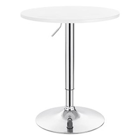 WOLTU BT02ws Table de Bar en MDF avec Pied,Table Ronde Hauteur réglable,Blanc