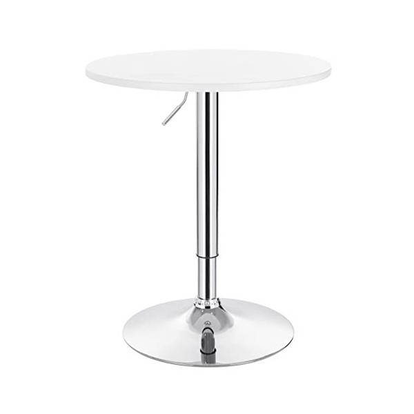 WOLTU BT02ws Table de Bar en MDF avec Pied,Table Ronde Hauteur réglable,Blanc