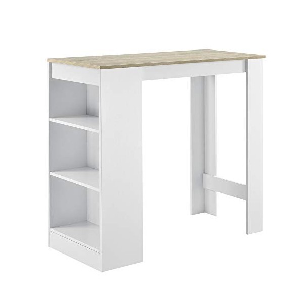[en.casa] Table de Bar avec Rangement Table Bistro Haut avec 3 Étagères Panneaux de Particules 110 x 50 x 103 cm Blanc et Chê