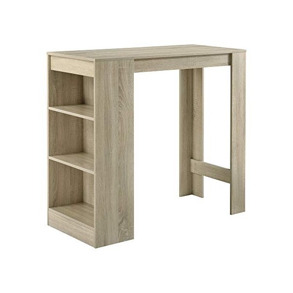 [en.casa] Table de Bar avec Rangement Table Bistro Haut avec 3 Étagères Panneaux de Particules 110 x 50 x 103 cm Blanc et Chê