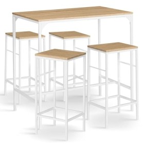 IDMarket - Ensemble Table Haute de Bar Detroit 100 cm et 4 tabourets Bois et métal Blanc Design Industriel