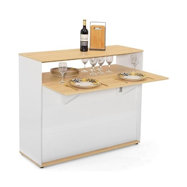IDMarket - Meuble de Bar Extensible en Table à Manger 2 Personnes VITO Blanc et Plateau Bois