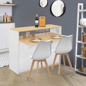 IDMarket - Meuble de Bar Extensible en Table à Manger 2 Personnes VITO Blanc et Plateau Bois