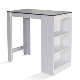 IDMarket - Table de Bar Barth 2 à 4 Personnes Bois Blanc Plateau Gris