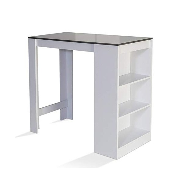 IDMarket - Table de Bar Barth 2 à 4 Personnes Bois Blanc Plateau Gris