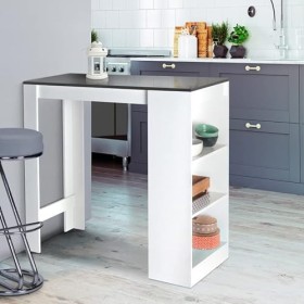 IDMarket - Table de Bar Barth 2 à 4 Personnes Bois Blanc Plateau Gris