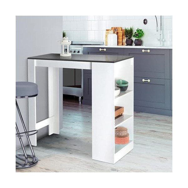 IDMarket - Table de Bar Barth 2 à 4 Personnes Bois Blanc Plateau Gris