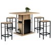 IDMarket - Ensemble ilot Central 110 cm Bois Noir et Imitation hêtre et 4 tabourets Design Industriel
