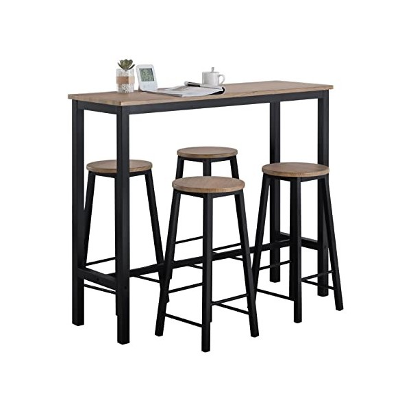 SoBuy OGT22-SCH Set de Table + 4 Tabourets Ensemble Table de Bar Bistrot + 4 Tabourets de Bar avec Repose-Pieds Table Mange-D