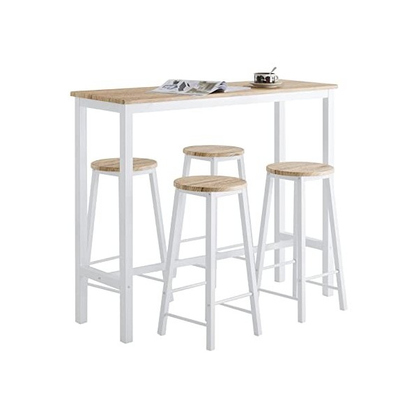 SoBuy OGT22-SCH Set de Table + 4 Tabourets Ensemble Table de Bar Bistrot + 4 Tabourets de Bar avec Repose-Pieds Table Mange-D